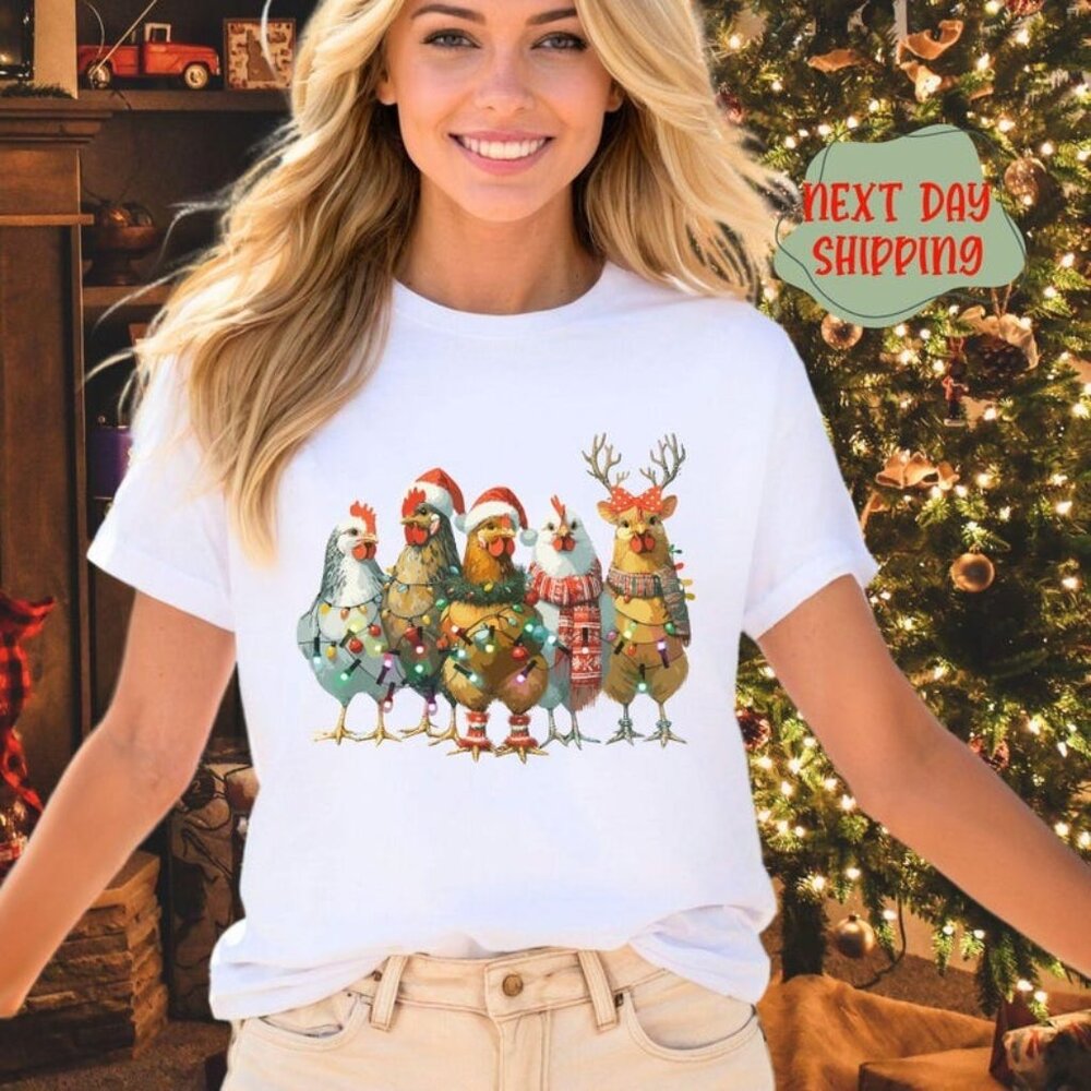 Merry Christmas Chicken Shirt, Chickmas Tee, Buffalo Plaid Chicken